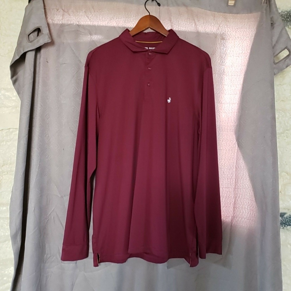 Michel Rouen Performance Polo Shirt Mens XL Red Stripe Long Sleeve Knit Top